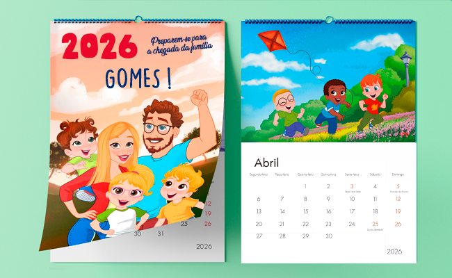 Calendário familiar personalizado 2026